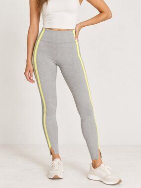 ZYIA Active Neon Yellow Gray Tape Block 7/8 Leggings Size 8-10